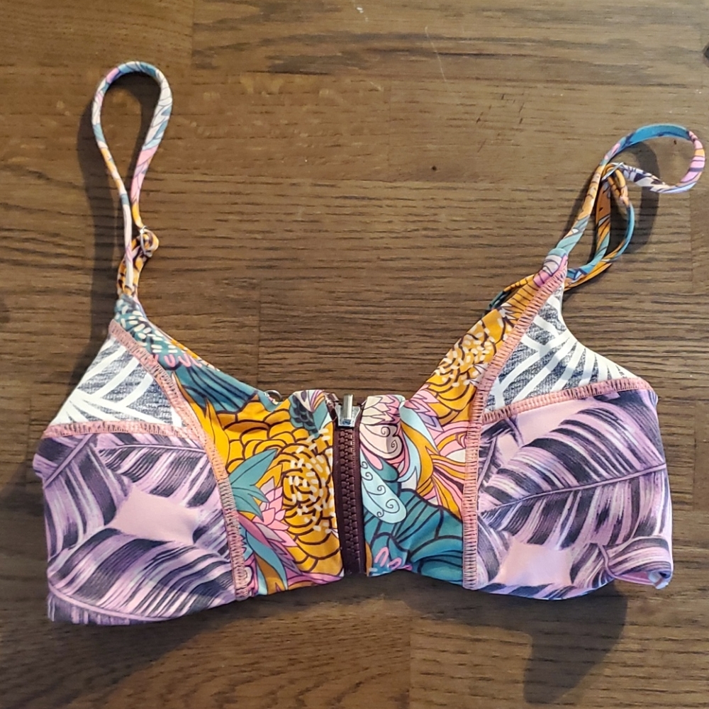 Maaji Multicolor Floral & Leaf Bikini Top - Pink, Yellow, Teal, Purple